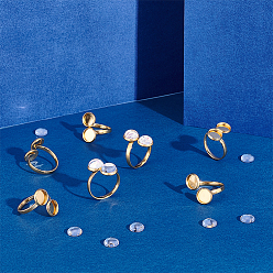 Настоящее золото 18K Набор для самостоятельного изготовления пустого купольного кольца, в том числе регулируемые 304 настройки основания кольца манжеты из нержавеющей стали, полукруглый стеклянный кабошон, реальный 18 k позолоченный, размер США 6 1/2 (16.9 мм)