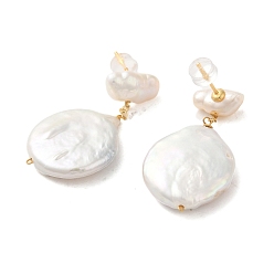 Humo Blanco Aretes de plata de ley, con perla natural, joyas para mujeres, plano y redondo, whitesmoke, 32x17 mm