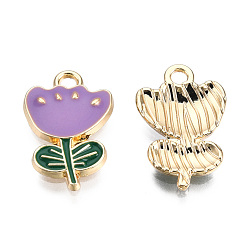 Сливовый Экологически чистые подвески из цинкового сплава, с эмалью, цветок, без кадмия, без никеля и без свинца, золотые, слива, 19x12x2.5 мм, отверстие : 2 мм