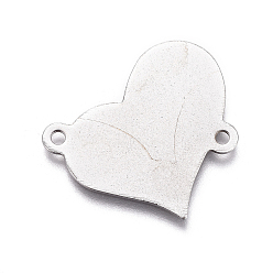 Stainless Steel Color 201 Stainless Steel Stamping Blank Tag Links connectors, Heart, Stainless Steel Color, 20x21x0.8mm, Hole: 1.4mm