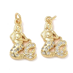 Другие Латунные микро проложить кубического циркония прелести, без свинца и без кадмия, стойки покрытие, долговечный, реальный 18 k позолоченный, русалка прелести, 16x10x2.5 мм, Перейти кольцо: 4x0.8 мм, внутренний диаметр: 2.5 мм