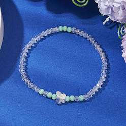 Бледно-Зеленый Гальванизированные стеклянные бусины эластичные браслеты для женщин, бабочки прелести, бледно-зеленый, внутренний диаметр: 2-1/4 дюйм (5.8 см)