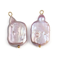 Настоящее золото 18K Подвески из натурального пресноводного жемчуга Кеши, прямоугольник амулеты, с 304 петлями из нержавеющей стали, чертополох, ионное покрытие (ip), реальный 18 k позолоченный, 28~33x14~16x4.5~8 мм, отверстие : 2.5~3.5 мм