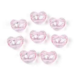 Бледно-Розовый Прозрачные акриловые бусины, сердце, граненые, розовый жемчуг, 9~9.5x10x7 мм, отверстие : 3.5 мм