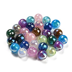Mixed Color Plating Iridescent Acrylic Beads, UV Plating, Round, Mixed Color, 10mm, Hole: 2mm