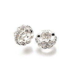 Серебро Латунные микро проложить Цирконий Европейский бисером, плоско-круглые, стойки покрытие, без кадмия и без свинца, долговечный, серебряные, 8x4 мм, отверстие : 4 мм