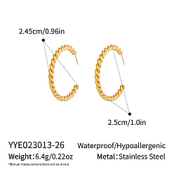 Chapado en Oro Real 18K 304 Pendientes de media argolla con nudo retorcido de acero inoxidable para mujer, en forma de c, real 18 k chapado en oro, 25x24.5 mm