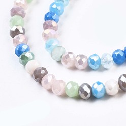 Colorful Glass Beads Strands, AB Color Plated, Faceted, Rondelle, Colorful, 3.5x3mm, Hole: 0.8mm, about 132~140pcs/strand, 14.80 inch~15.16 inch(37.6cm~38.5cm)