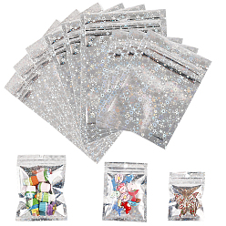 Серебро 60 шт. 3 стили блестящие голографические звезды пластиковая упаковка пакеты с застежкой-молнией инь-ян, верхние пакеты с самозапечатыванием, прямоугольные, серебряные, 10~15x7~10.5x0.01 см, односторонняя толщина: 2.5 мил(0.065мм), 20 шт / стиль