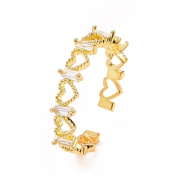 Настоящее золото 18K Кольцо-манжета с открытым сердцем из прозрачного кубического циркония, украшения из латуни для женщин, реальный 18 k позолоченный, внутренний диаметр: 17 мм