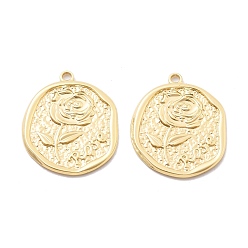 Настоящее золото 18K Латунные подвески, без кадмия, без никеля и без свинца, роза, реальный 18 k позолоченный, 30.5x24.5x1.7 мм, отверстие : 2.3 мм