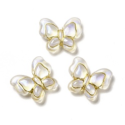 Clear Transparent Acrylic Beads, Golden Metal Enlaced, Butterfly, Clear, 17.5x21x6mm, Hole: 1.6mm, about 415pcs/500g
