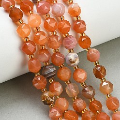 Botswana Agate Natural Red Botswana Agate Beads Strands, Star Cut Round Beads, Faceted, with Seed Beads, 8mm, Hole: 0.8mm, about 38pcs/strand, 14.49''(36.8cm)~14.88''(37.8cm)