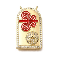 Красный Латунные микро проложить кубического циркония подвески, Баб Мансур, Эмаль стиле, реальный 18 k позолоченный, красные, 32.5x18.5x9.5 мм, отверстие : 1.6~1.8 мм