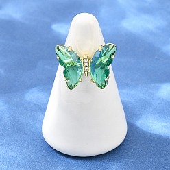 Grün Messing-Mikro pflastern Zirkonia Fingerringe, mit Glas, Schmetterling, Bleifrei und cadmium frei, langlebig überzogen, Gestell, echt 18 k vergoldet, grün, us Größe 6 (16.5 mm)