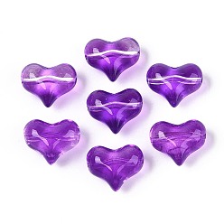 Темно-Фиолетовый Прозрачные стеклянные бусины, сердце, темно-фиолетовый, 14x17x9 мм, отверстие : 1.4 мм, Около 460 шт / 1000 г