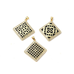 Rhombus Латунные микро проложить кубического циркония смолы подвески, без свинца и без кадмия, долговечный, реальный 18 k позолоченный, стойки покрытие, ромб, 36x33.5x2.7 мм, отверстие : 3.8x3.5 мм