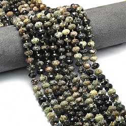 Африканский Бирюза(яшма) Бусы натуральная африканская бирюза (яшма), граненые, рондель, с бисером, 8.5~10x5.5~6.5 мм, отверстие : 1 мм, около 43~45 шт / нитка, 15.35'' (39 см)