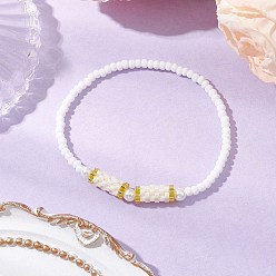 Белый Стеклянные бусины эластичные браслеты для женщин, со стеклянным жемчугом, белые, 1/8~1/4 дюйм (0.3~0.5 см), внутренний диаметр: 1-3/4~1-7/8 дюйм (4.4~4.7 см)