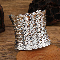 Античное Серебро Браслеты-манжеты из сплава для женщин, волна, античное серебро, внутренний диаметр: 2-3/8 дюйм (6 см)