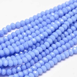 Cornflower Blue Faceted Rondelle Glass Beads Strands, Cornflower Blue, 4x3mm, Hole: 1mm, about 127~135pcs/strand, 17.8 inch