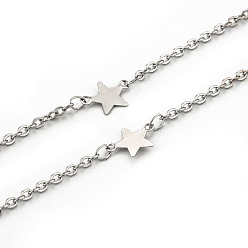 Stainless Steel Color Tarnish Resistant 304 Stainless Steel Cable Chains, with 201 Stainless Steel Star Links, Soldered, with Spool, Stainless Steel Color,Star: 7x10x0.5mm, Link: 2x1.5x0.5mm, about 32.8 Feet(10m)/roll