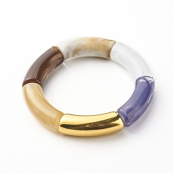 Stahlblau Klobiges Stretcharmband mit gebogenen Röhrenperlen, ccb Armband aus Kunststoff & Acryl Edelsteinimitation, Stahlblau, Innendurchmesser: 2 Zoll (5 cm)