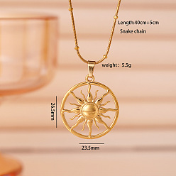 Ring 304 Подвески-солнце из нержавеющей стали для женщин, реальный 18 k позолоченный, кольцо, 15.75 дюйм (40 см), Кулон : 26.5x23.5 мм