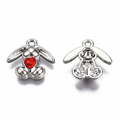 Сиамский Стойки подвески обшивки сплава, со стразами, без кадмия и без свинца, платина, кролик, Сиам, 17x18x4 мм, отверстие : 1.8 мм