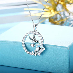 Платина Кольцо с птицей и цветком сплав кристалл горный хрусталь подвеска ожерелье для женщин, платина, 17.72 дюйм (45 см)