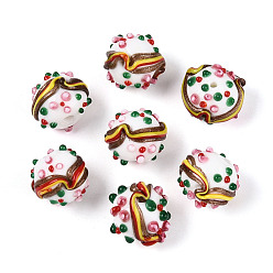 Белый Ручной работы Lampwork неровный бисер, гамбургер, белые, 13~14x14~15 мм, отверстие : 1.2~1.6 мм