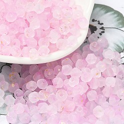 Бледно-Розовый Матовые стеклянные бусины, двухконусные, золотой фольгой, граненые, розовый жемчуг, 4.5x3.5 мм, отверстие : 1 мм, 14285 шт / 1000 г