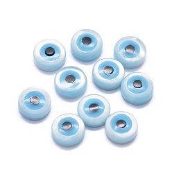 White Shell Cabochons, with Synthetic Turquoise, Half Round with Evil Eye, White, 10x2~3mm