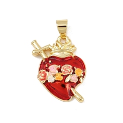 Настоящее золото 18K Латунные подвески из огнеупорного кирпича с эмалью, без кадмия и без свинца, испуганное сердце с амулетами в виде меча, реальный 18 k позолоченный, 22x16.5x4.5 мм, отверстие : 5x4 мм