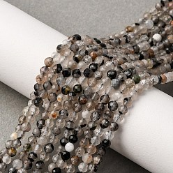 Турмалин Натуральный турмалин шарик нити, граненые, круглые, 3~3.5 мм, отверстие : 0.6 мм, около 119 шт / нитка, 15.28 дюйм (38.8 см)