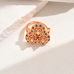 Разноцветный Геометрические латунные кольца с паве из кубического циркония, регулируемые для женщин, красочный, 22 мм, внутренний диаметр: регулируемый