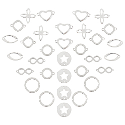 Stainless Steel Color 304 Stainless Steel Links Connectors, Mixed Shapes, Stainless Steel Color, 64pcs/box, Box: 7.4x7.2x1.7cm