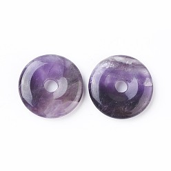 Amethyst Natural Amethyst Pendants, Donut/Pi Disc, Donut Width: 12~12.5mm, 30~31x6~7mm, Hole: 6mm