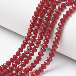 FireBrick Opaque Solid Color Glass Beads Strands, Faceted, Rondelle, FireBrick, 4x3mm, Hole: 0.4mm, about 130pcs/strand, 16.54 inch(42cm)
