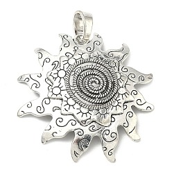 Античное Серебро Тибетский сплав стиля большие кулоны, солнечные чары, античное серебро, 66x66x4 мм, отверстие : 5x12 мм