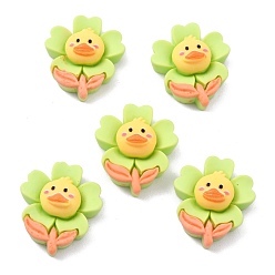 Green Yellow Opaque Resin Cabochons, for DIY Accessories, Flower with Duck, Green Yellow, 22x19.5x8.5mm