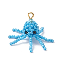 Темно-Голубой Подвески в виде осьминога из стеклянных бусин, с золотыми железными петлями, глубокое синее небо, 29.5x24.5 мм, отверстие : 2.5 мм