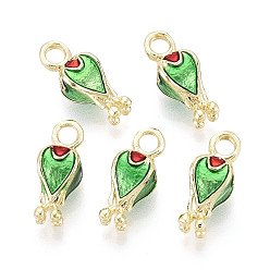 Зеленый лайм Стеллаж покрытие сплава эмалью подвески, , без кадмия, без никеля и без свинца, золотой свет, зеленый лайм, 14.5x5.5x5.5 мм, отверстие : 1.8~2.2 мм