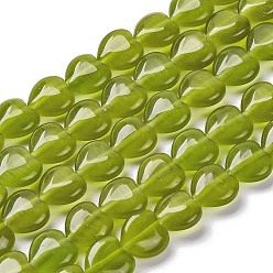 Светло-зеленый Коричневый Стеклянные бусины, имитации кошачьего глаза , сердце, оливковый, 9.5~10x9.5x4.5~5 мм, отверстие : 0.7 мм, около 40 шт / нитка, 14.65~14.76'' (37.2~37.5 см)