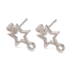 Star 304 Stainless Steel Stud Earring Findings, with Loop, Stainless Steel Color, Star, 11.5x8.5mm, Hole: 1.2mm, Pin: 10x0.8mm
