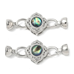 Платина Застежки-защелки из натуральной латуни и ракушки пауа, без кадмия, без никеля и без свинца, цветок, платина, 39 мм