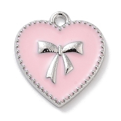 Платина Стойки обшивки сплава эмали подвески, без свинца, без кадмии и без никеля, сердце с шармом бантом, платина, 17x16x2 мм, отверстие : 1.6 мм
