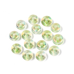 Verde de Amarillo Pintura horneada galvanoplastia cuentas de vidrio transparente, Rondana plana, color de ab chapado, amarillo verdoso, 8x4.5 mm, agujero: 1.5~1.6 mm, Sobre 2220 unidades / 1000 g
