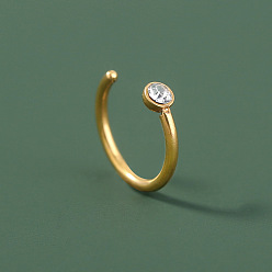 Золотой 304 Кольца для носа из нержавеющей стали с кристаллами и стразами, плоско-круглые, золотые, 10x9 мм