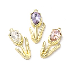 (52) Непрозрачная лаванда Подвески из сплава, со стеклом, золотой свет, без свинца и без кадмия, тюльпан цветок жизни очарование, разноцветные, 32x14x5.5 мм, отверстие : 1.6 мм